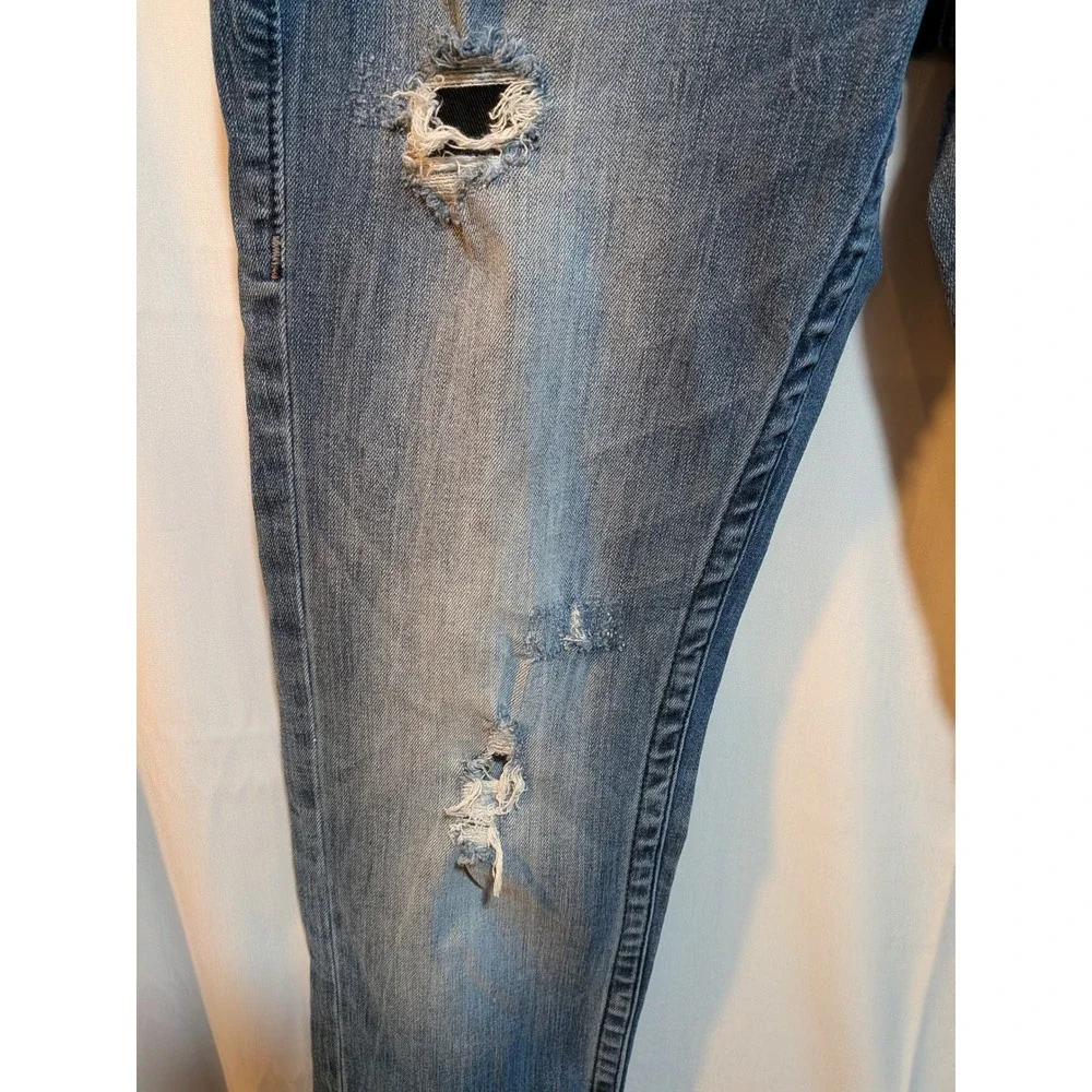 True Religion Men 35/33 Section Slim Fit Jeans Straight Leg‎ Med Blue Distressed